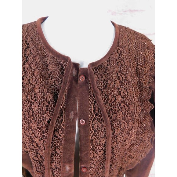 Vintage Japan Velvet Lace Victorian Prairie Blouse Boho Cottagecore L - Picture 3 of 12